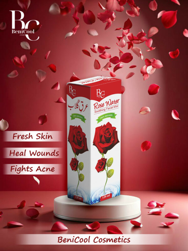 BeniCool Rose Water (Arqe Gulab) 120ml Spray Bottle – Pure, Natural & Refreshing Skin Toner - Image 2